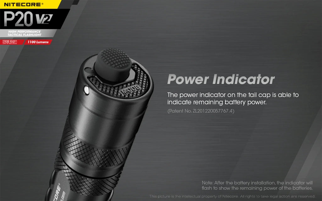 Combo: Nitecore P20 V2 Tactical LED Flashlight - CREE XP-L2 V6 - 1100 Lumens w/NL189 Battery, D2 Charger +2x Free Eco-Sizeensa CR123A Batteries