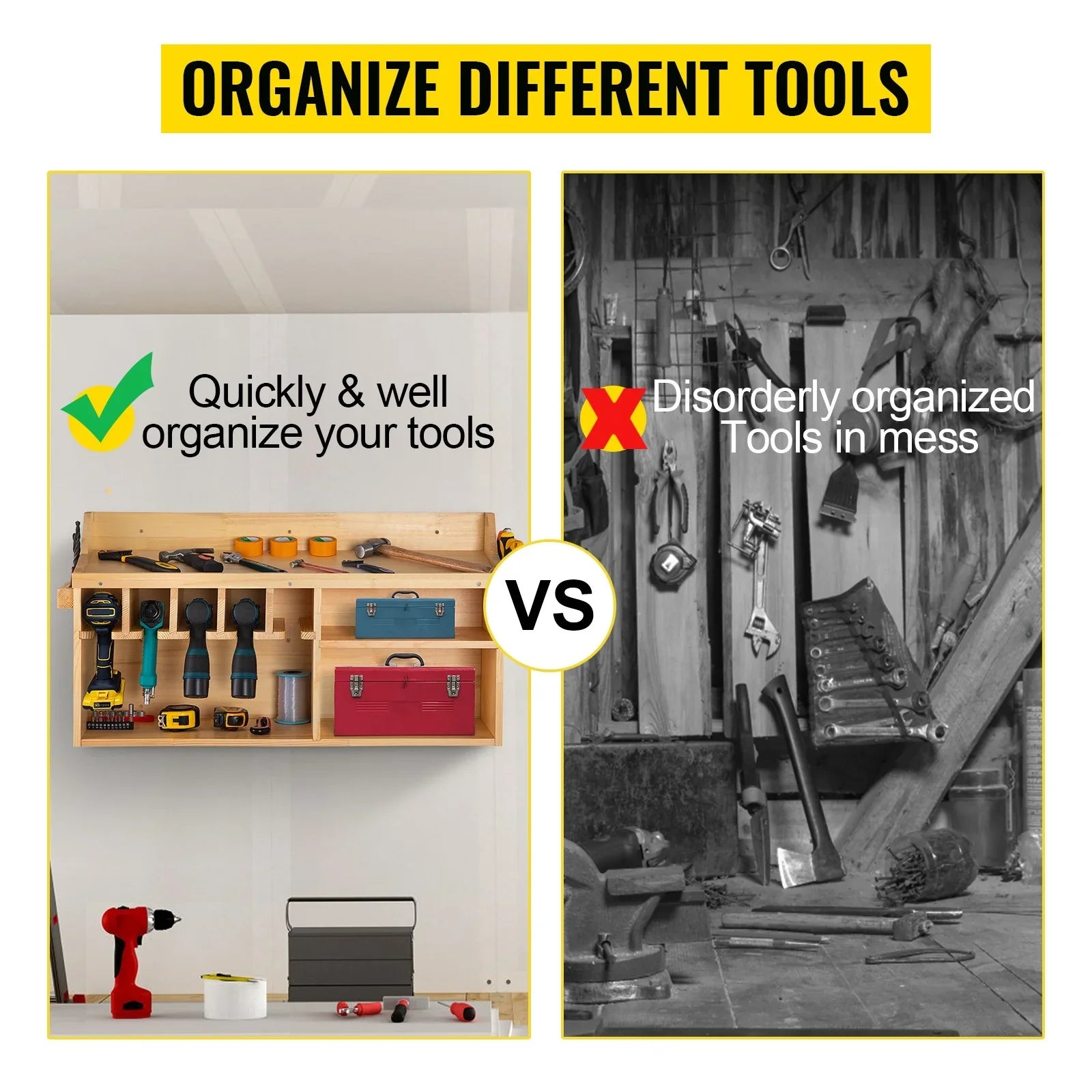 BENTISizeM Power Tool Organizer Drill Wall Tool Holder 5 Sizelots 4-shelf Wall Mounted