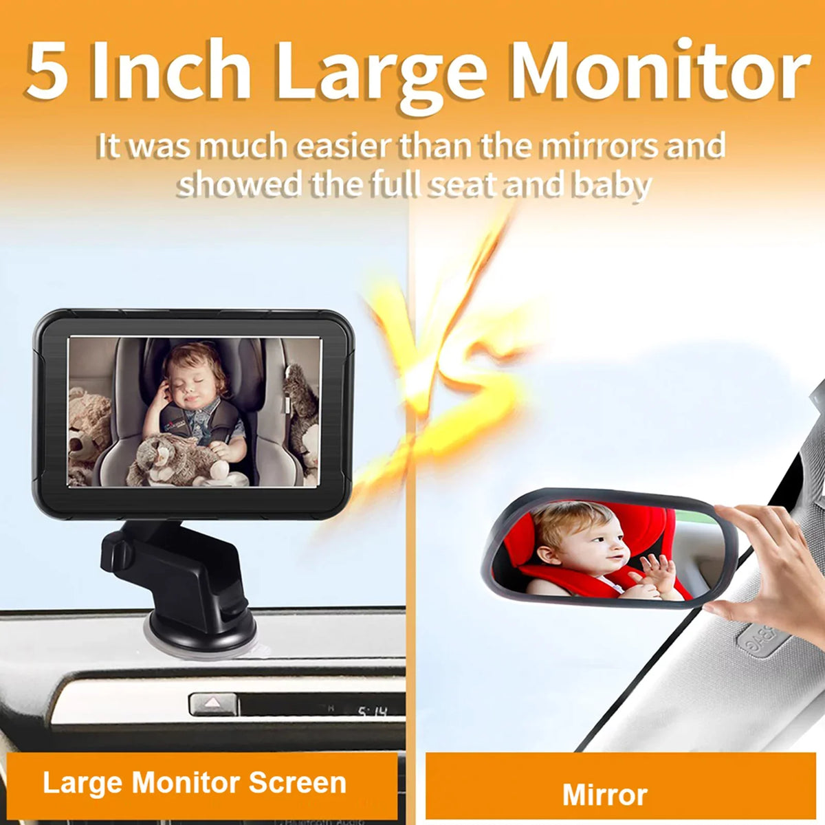 Pinnaco Baby Car High Resolution Camera Invigilator 5 Inch Mirror Display Night Vision 150° Wide View