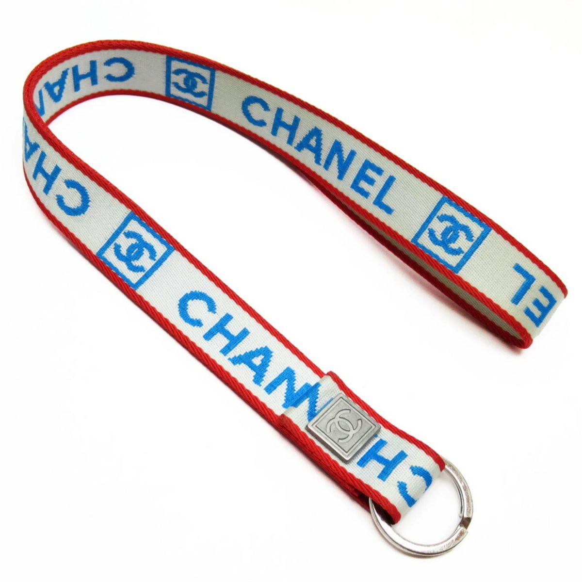 Pre-Owned Chanel CHANEL neck strap white x blue red silver nylon canvas metal material (Good)