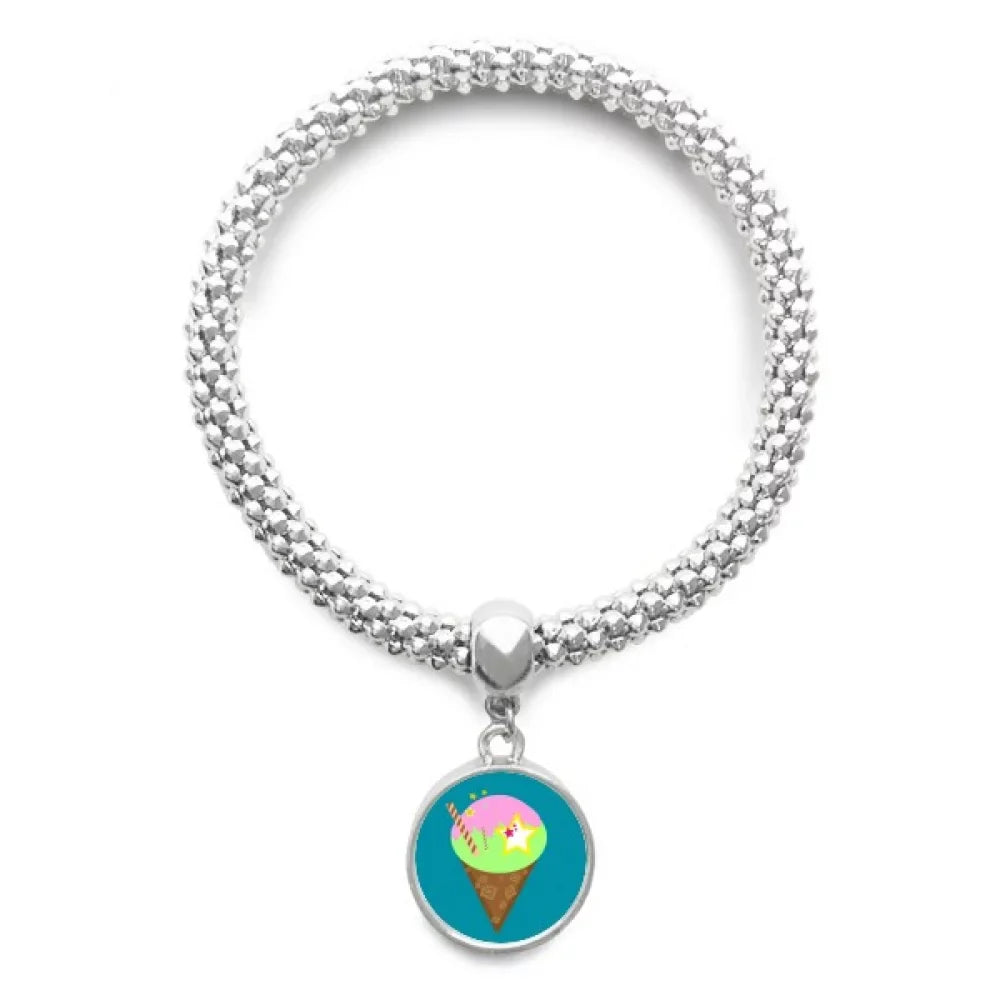 Ice Cono Gelato Outline Sizeweet Sizeliver Bracelet Pendant Jewelry Chain Adjustable Bangle