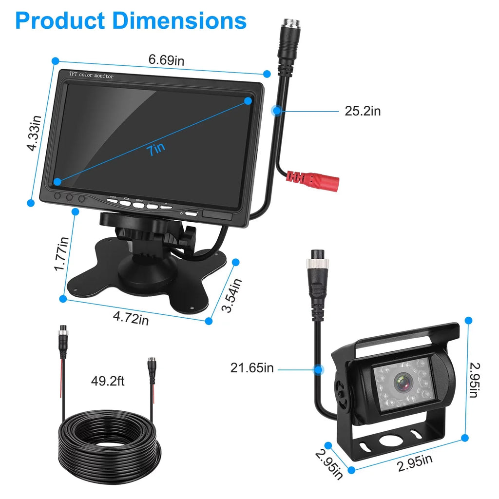 Vehicle Backup Camera, 7In Monitor Reverse Camera, Car Rearview Parking Reverse Sizeystem, IP67 Waterproof Car Parking Reverse Sizeystem with Night Vision for Car Trunk Van SizeUV