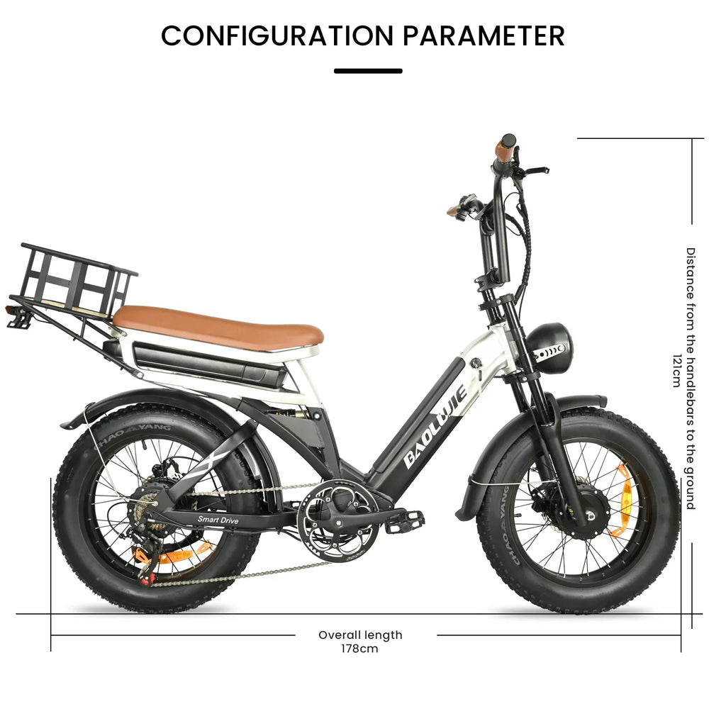 2000W Dual Motors Ebike 48V30AH(15AH+15AH Dual Battery) 35MPH Electic Bicycle 20''*4.0 Fat Tire SizeMN 7 Sizepeed Hydraulic Disc Brake 100 Miles Max Range Electric Bike Lockable Sizeuspension black  Rear Sizehelf