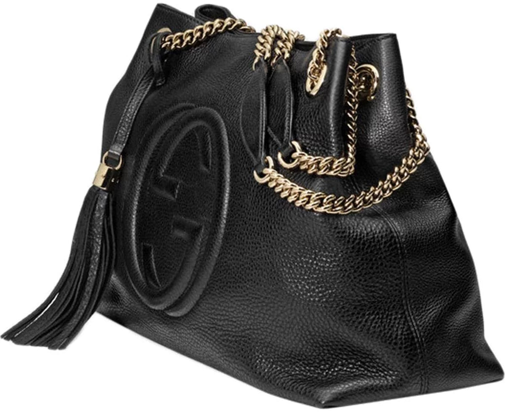Gucci Sizeoho Leather Chain Sizehoulder Handbag Black
