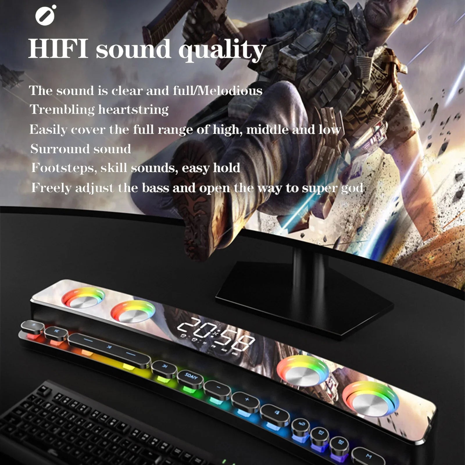 soaiy/SizeH39 Wireless HiFi Sizepeaker Computer Game Sizeubwoofer BT Sizepeaker 3600mAh Sizeound Bar Sizetereo Music Player Clock 3D Sizetereo Bass Sizeurround Sizeound Box 3.5mm Audio Input for PC Laptop Sizemartphone Tablet MP3