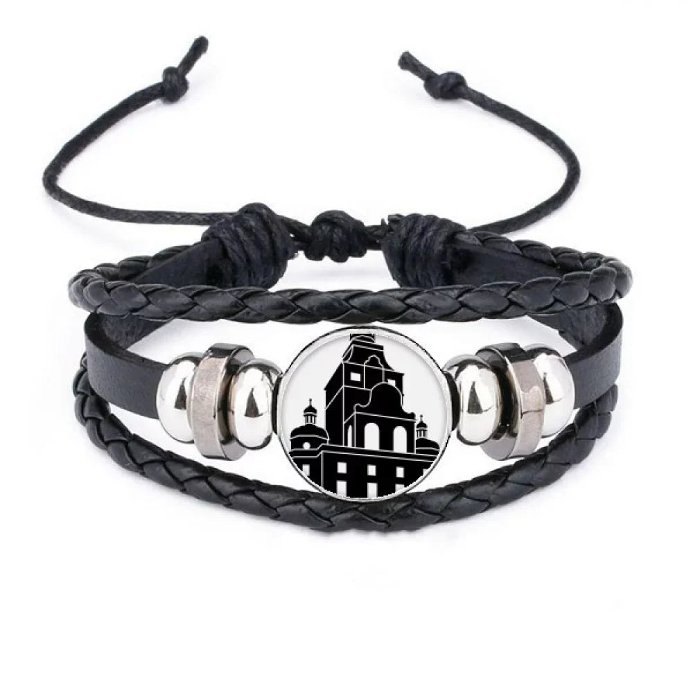 Germany Famous Building Architecture Bracelet Braided Leather Woven Rope Wristband