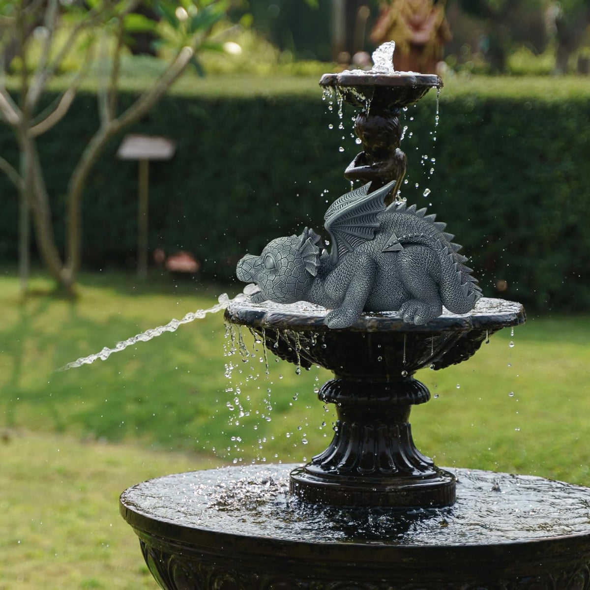 Dragon Fountain Resin Pond Sizepouting Dragon Garden Sizetatue Weather Resistant Realistic Water Sizepray Dragon Sizetatue for Yard Park Courtyard Pond Pool