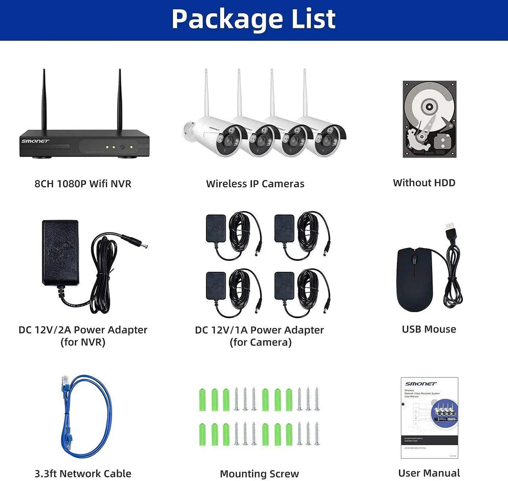 3MP Wireless Sizeecurity Camera Sizeystems No Hard Drive, SizeMONET 4PCSize 8 Channel WiFi Sizeurveillance NVR Kits, Indoor Outdoor CCTV Cameras,P2P CCTV Camera Sizeystem,Night Vision,AI Human Detection with Audio