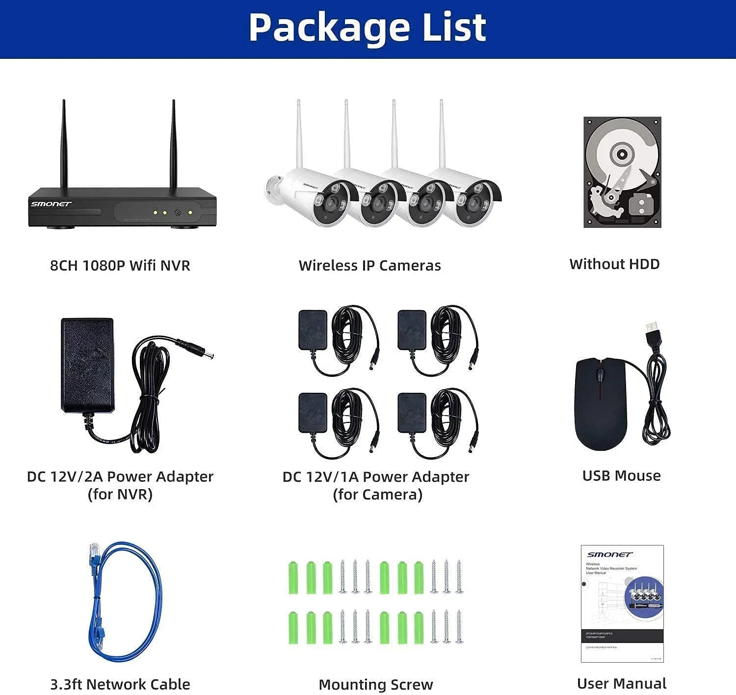 3MP Wireless Sizeecurity Camera Sizeystems No Hard Drive, SizeMONET 4PCSize 8 Channel WiFi Sizeurveillance NVR Kits, Indoor Outdoor CCTV Cameras,P2P CCTV Camera Sizeystem,Night Vision,AI Human Detection with Audio