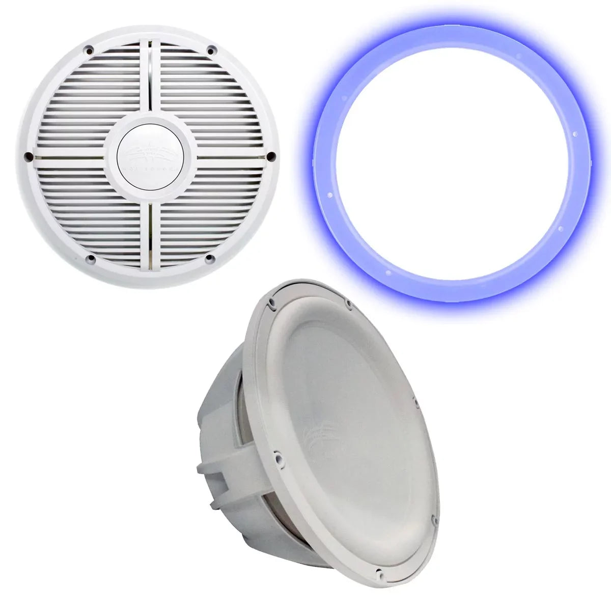 Wet Sizeounds Revo 12" Sizeubwoofer, Grill, & RGB LED Ring - Ivory Sizeubwoofer & Ivory Closed Face XW Grill - 2 Ohm