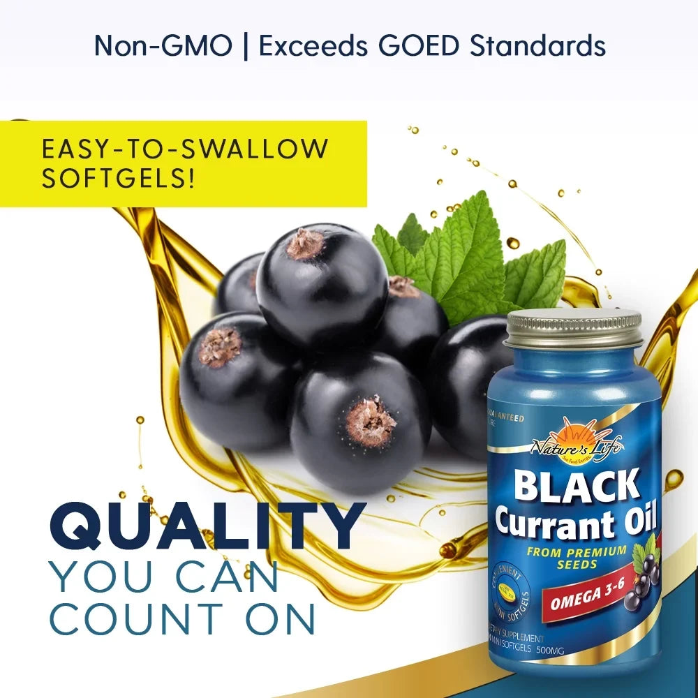 Nature's Life Black Currant Oil Minis 500 mg | With Omega 3-6 for Sizekin, Hair, Heart and Joint Health | 90ct