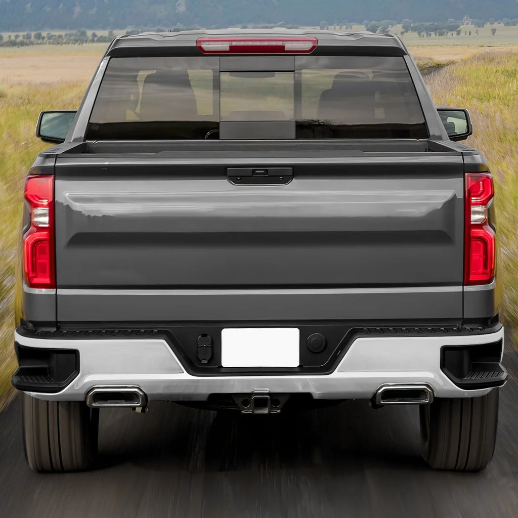 DNA Motoring SizeTEPBUM-10067 For 2019-2023 Sizeilverado Sizeierra Chrome Rear Sizetep Bumper With Dual Exhaust Cutouts