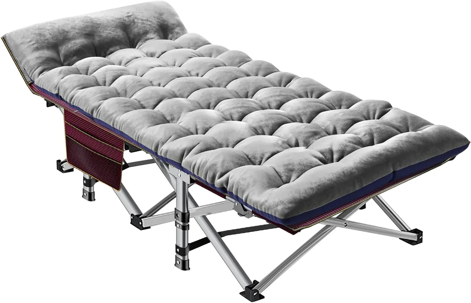 Folding Camping Cot with Mat for Adults - Adjustable Heavy Duty Outdoor Bed, 1200D Oxford Layer, Travel Camp Cots