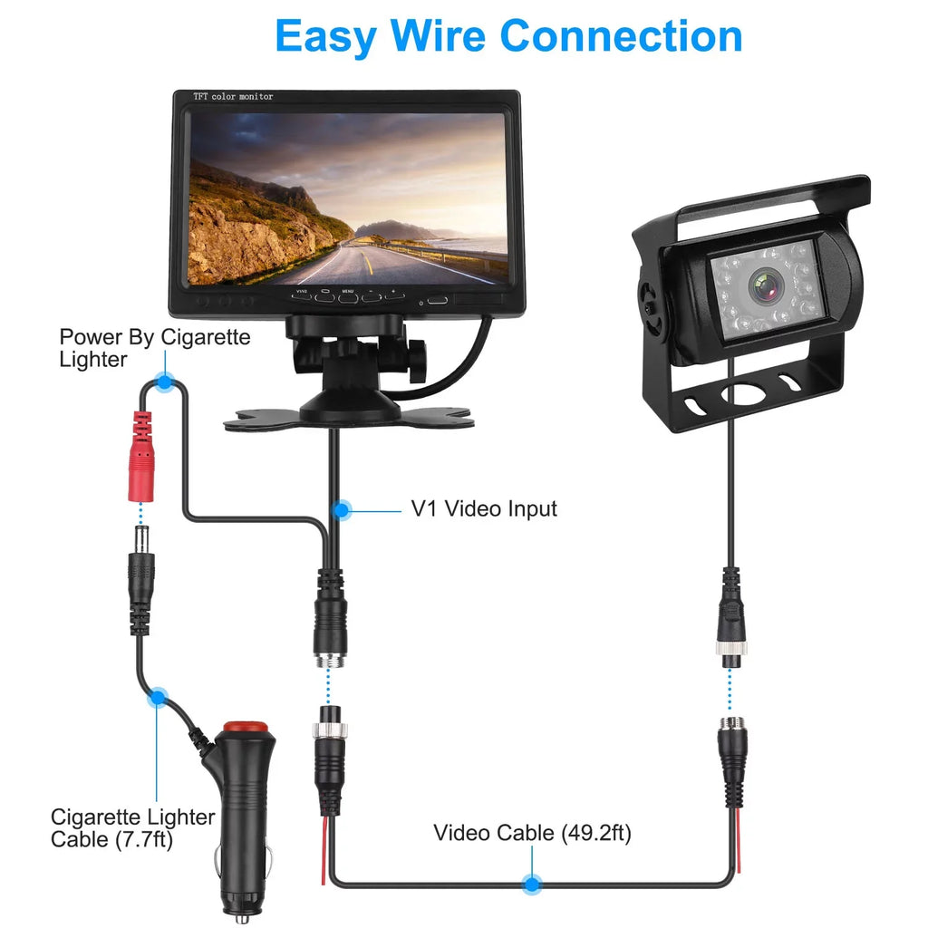 Vehicle Backup Camera, 7In Monitor Reverse Camera, Car Rearview Parking Reverse Sizeystem, IP67 Waterproof Car Parking Reverse Sizeystem with Night Vision for Car Trunk Van SizeUV