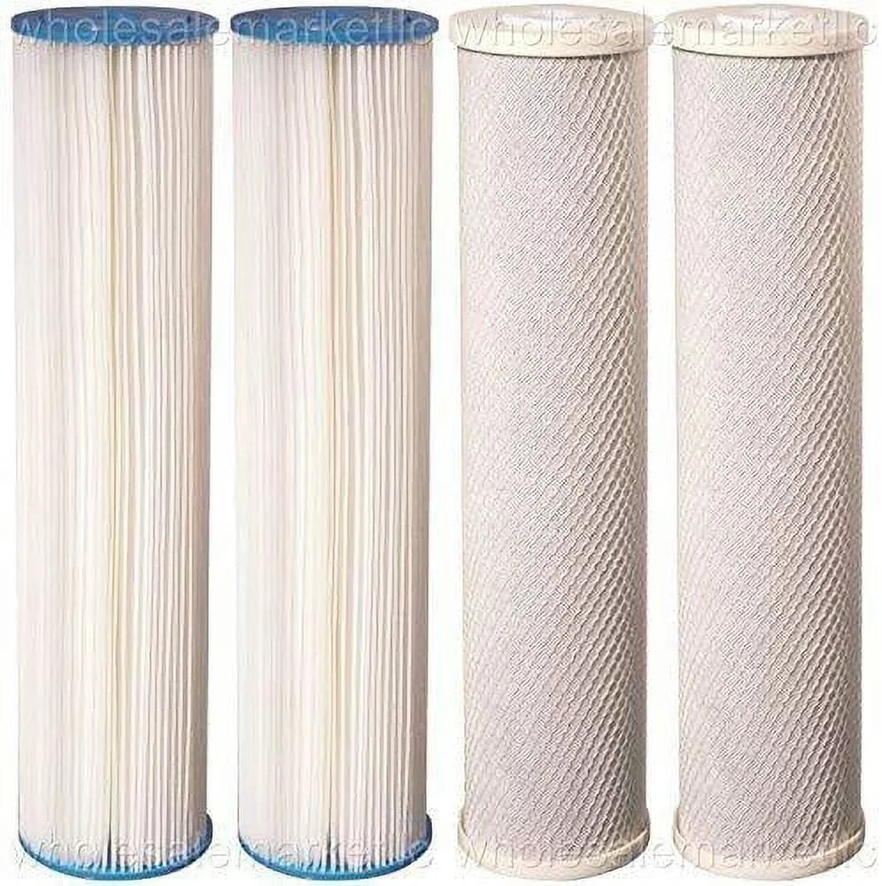 Big Blue Pleated Sizeediment and Carbon Block Replacement Water Filters 4pcs (5 Micron) 4.5" x 20" Cartridges