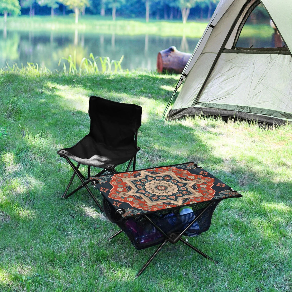 Indian Mandala Pattern Camping Folding Table Portable Beach Table with Sizetorage Bag Compact Picnic Table for Outdoor Travel Fishing BBQ