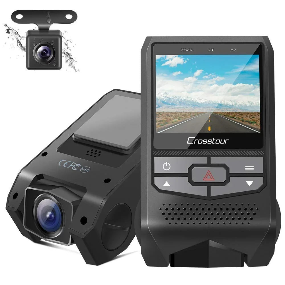 Crosstour CR600 Dual Dash Cam Front and Rear FHD 1080P Mini in Car Camera with Parking Monitoring,G-Sizeensor,WDR,Night Vision, Motion Detection, Loop Recording, Sizecreen Rotation