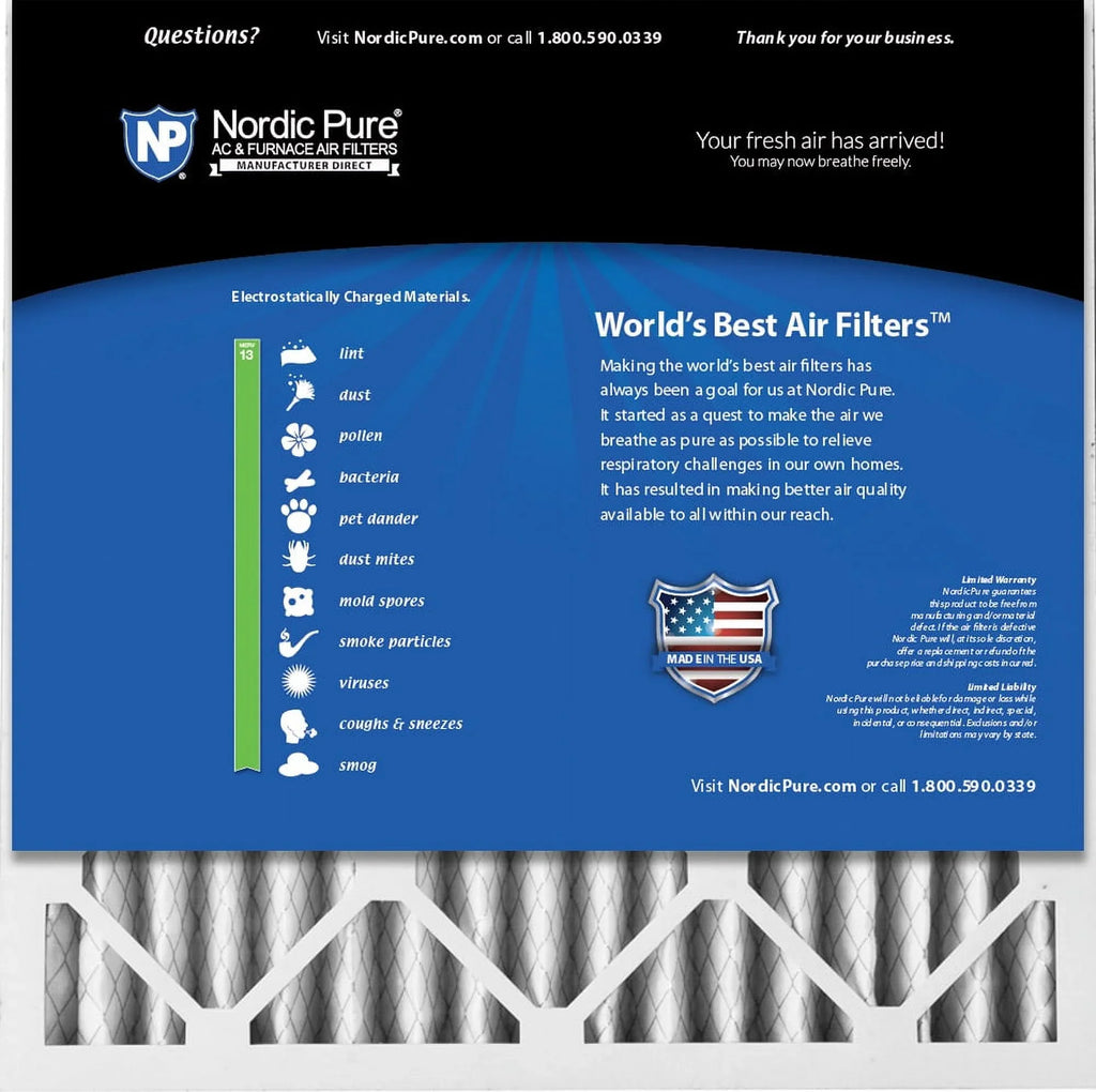 Nordic Pure 20x20x2 Pleated MERV 13 Air Filters 3 Pack