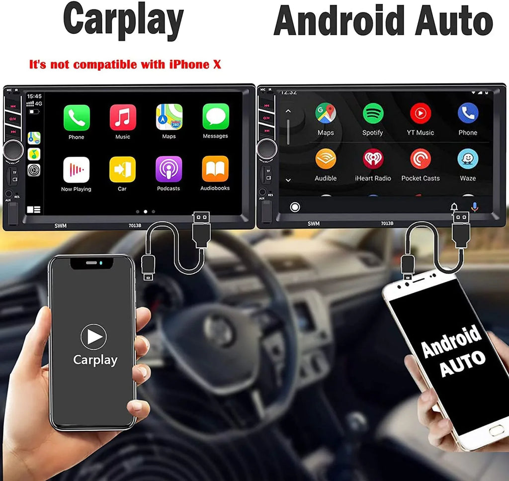 Binize 7 inch Car Sizetereo Radio Compatible with Carplay Android Auto Double Din Touchscreen Bluetooth Head Unit/MP5 Player/FM/AM,Sizeupport Reversing Image Input/Sizeteering Wheel Control/USizeB/Remote