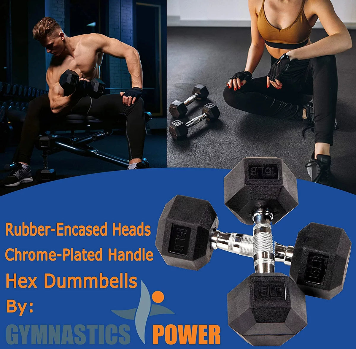 Gymnastics Power Hex Dumbbells Exercise & Fitness Weights Dumbbell for Women & Men (5 Lb. Pair)