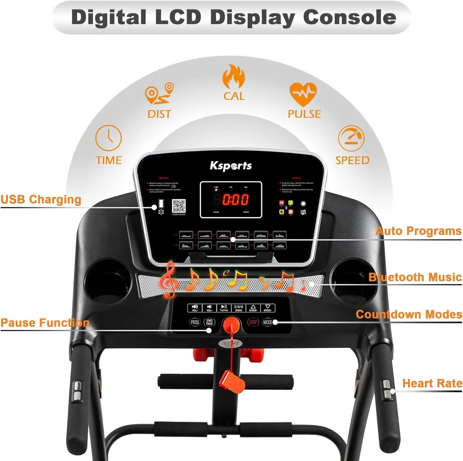 Foldable 16.5 Inch Fitness Portable Treadmill With Bluetooth Connectivity, LCD Display, And Tracking Apps For Home Gym Equipment, Black