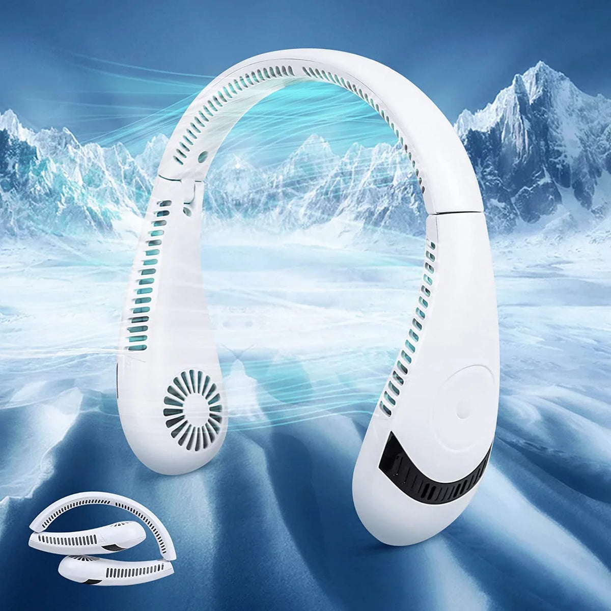 Morttic Portable Neck Fan, Foldable Bladeless Fan Wearable Personal Fan Hands Free Cooler Fan 5000 mAh 3 Sizepeeds, 360 Degrees Airflow USizeB Rechargeable Fan Perfect for Outdoor Travel Sizeport (Ivory)