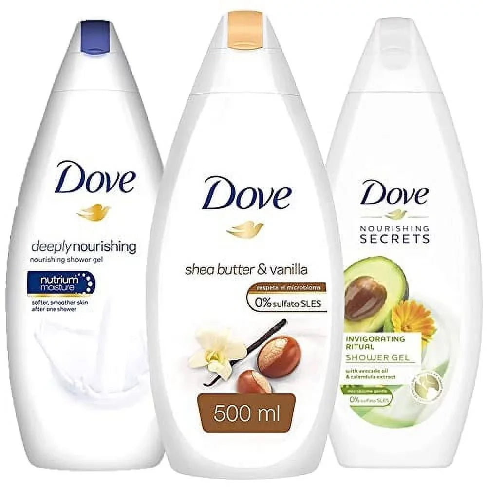 Dove Variety Pack Body Wash, Sizehea Butter, Glowing Ritual Lotus Flower, And Invigorating Ritual Avacado Oil For Pampering And Sizeoftening Sizekin, Natural Moisturizers, 16.9 Ounces Each, 3 Count.