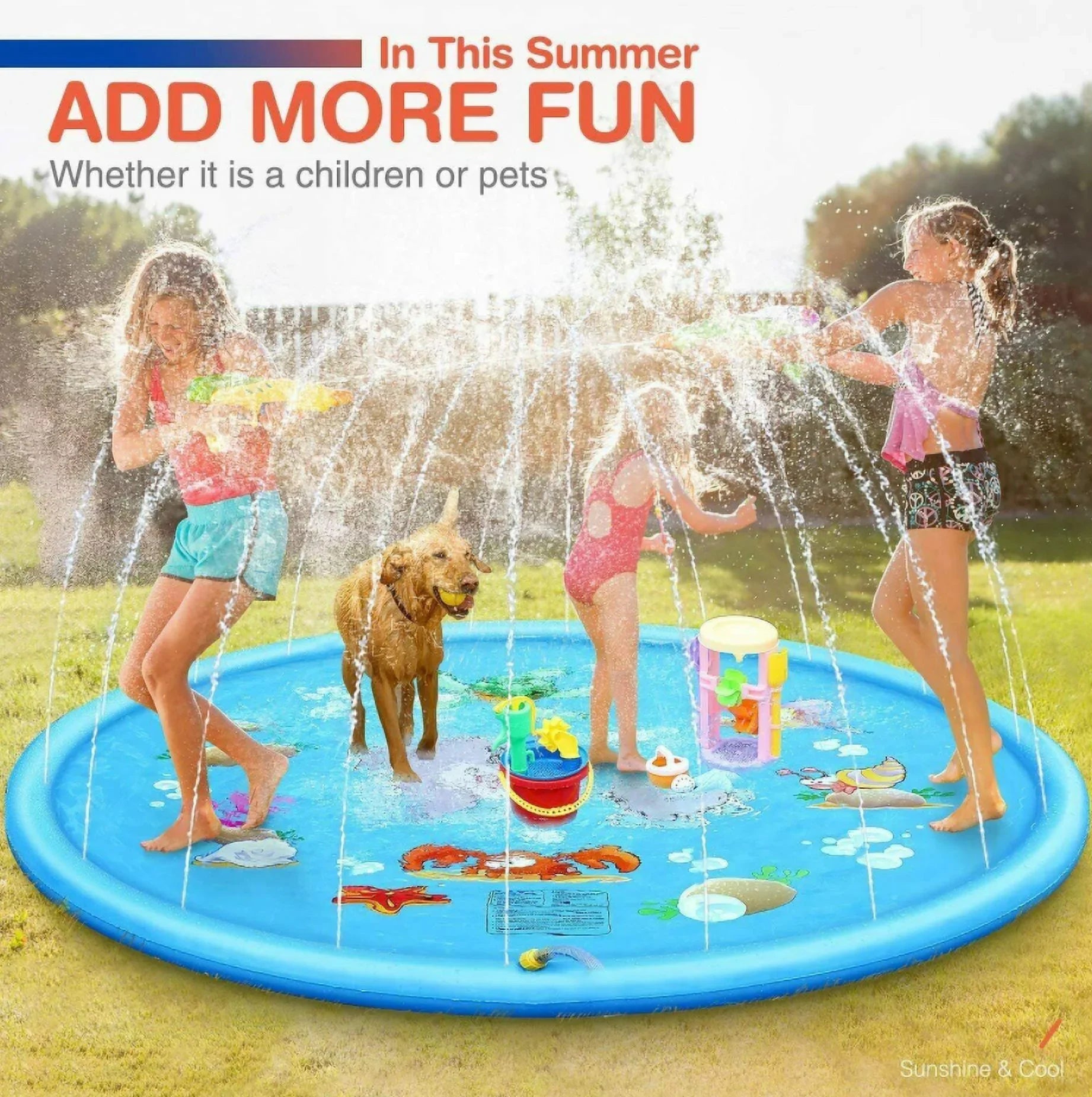 68" Water Sizeplash Sizeprinkler Pad Inflatable Kids Sizeummer Play Game Mat Outdoor