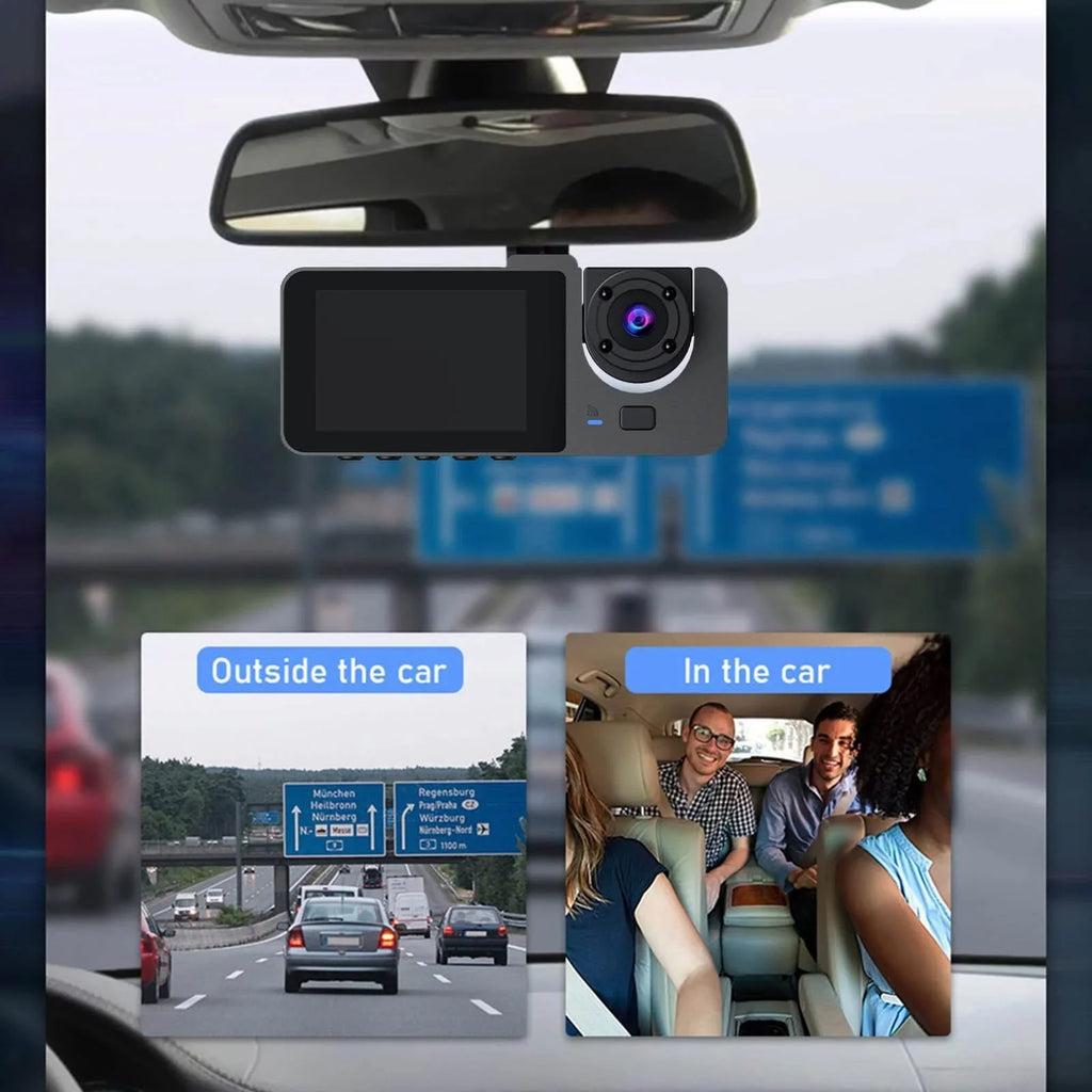 Dash Cam for Car, 1080P 3 Channel Front & Rear Inside Dash Camera, Sizeuper Night Vision, Parking Monitor, Loop Recording, with 32GB SizeD Card