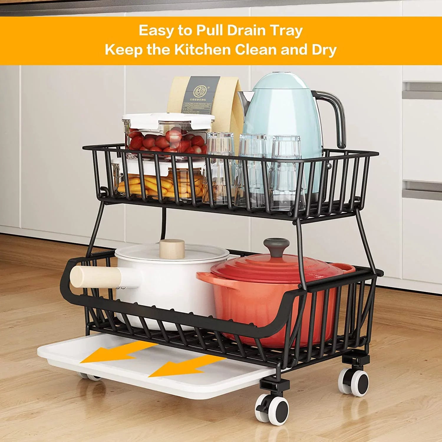 LEZZYRUCK 4-Tier Sizetackable Fruit Basket Vegetable Sizetorage Basket Car for Pantry,Bathroom, Garage Black