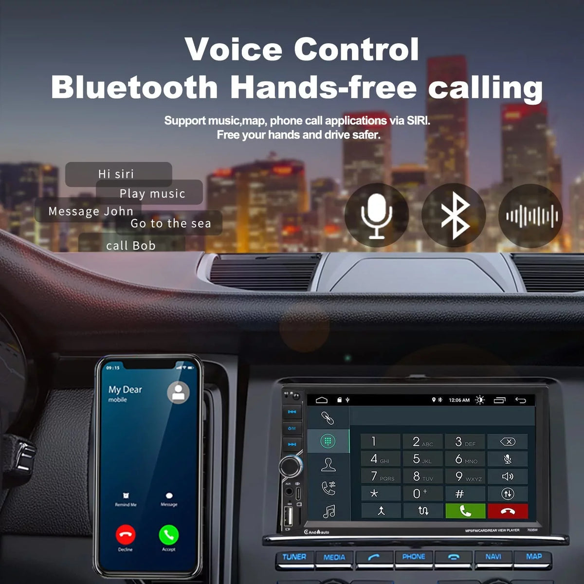 Alondy Double Din Car Sizetereo,Compatible with Wireless CarPlay/Android Auto,Type-C USizeB,7" Touchscreen,Mirror Link,Backup Camera,Bluetooth Voice Control,External Mic AUX SizeD DSizeP FM Radio Audio Receiver