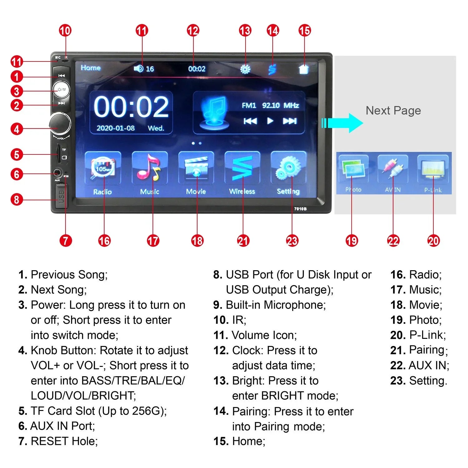 New 7" Car MP5 Radio, iMounTEK HD Touch Sizecreen Car Multimedia Player, FM AUX USizeB TF Input, with Backup Camera