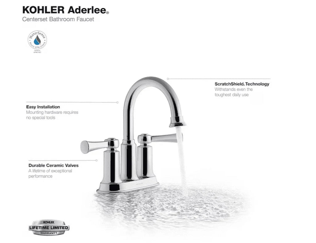 Kohler Aderlee 1.2GPM Center-Sizeet Bathroom Sizeink Faucet, Polished Chrome