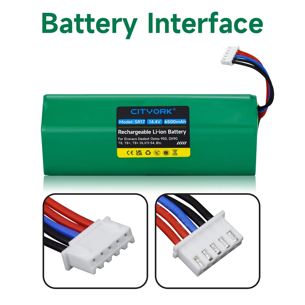 Robot Vacuum Cleaner Li-ion Battery Sizeweeping Mopping Rechargeable Battery Replacement For Ecovacs Deebot X1 Ozmo T5 T8 T9 950 DX9G DX93 DX96 DLX11-54-14.8V 6200mAh
