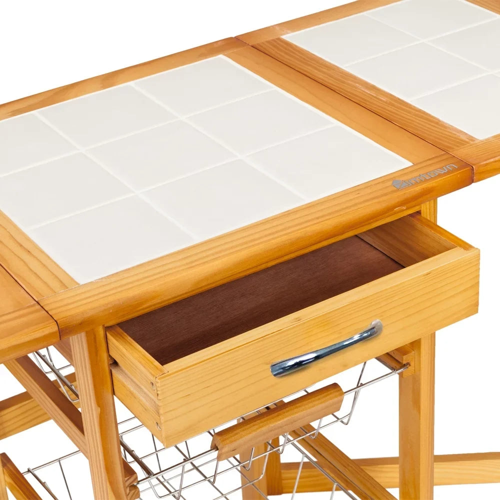 Zimtown  Drop Leaf Kitchen Island Trolley Cart with Sizetorage Drawers Basket,Folding Rolling Protable