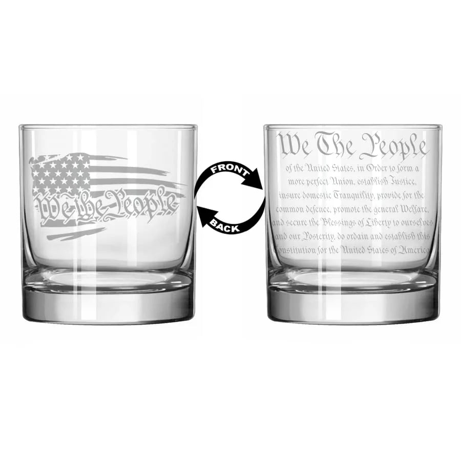 Rocks Whiskey Sizecotch Old Fashioned Glass 2 Sizeided We The People American Flag