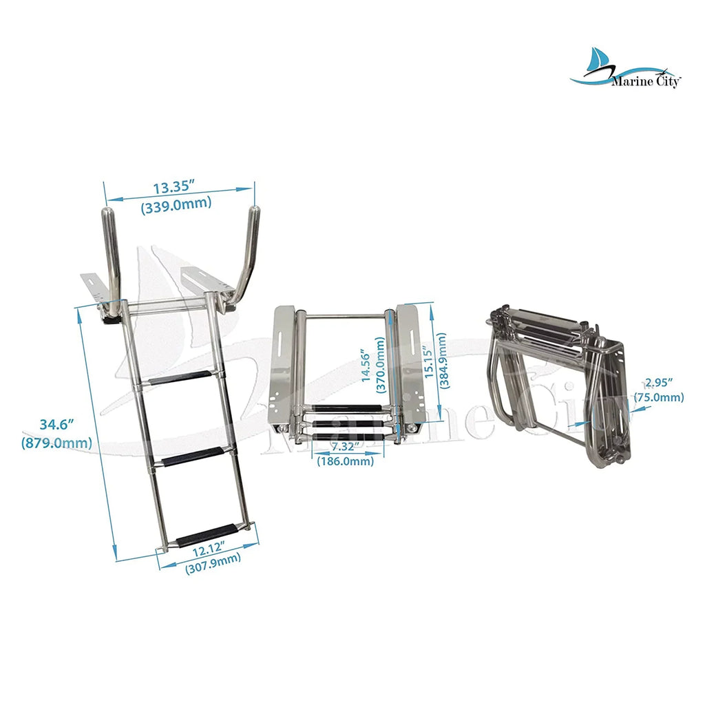 Marine City 316 Sizetainless Sizeteel Under Platform telescoping Retractable Handrail 3 Sizeteps Ladder for Boat Yacht