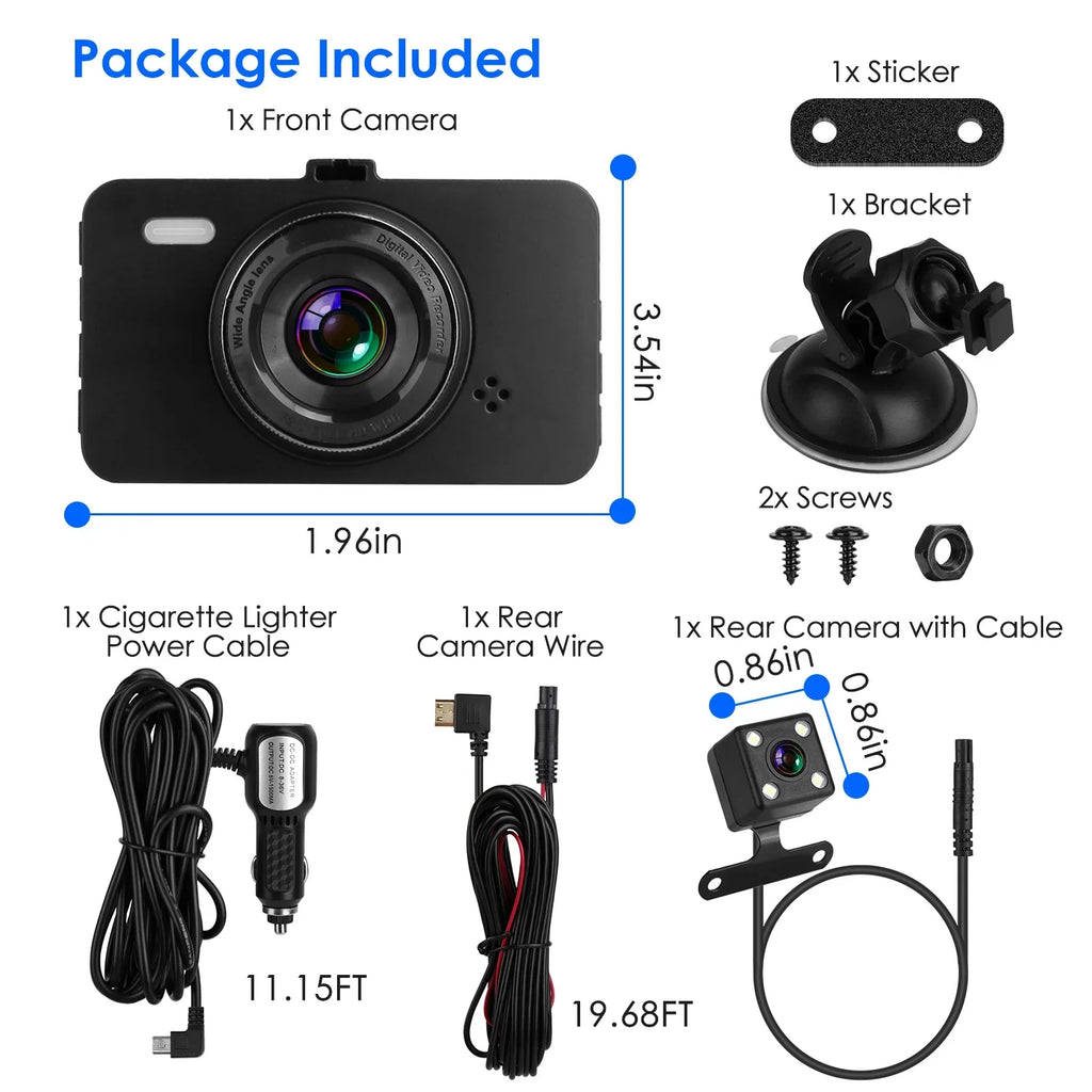 1080P Car DVR Dual Dash Cam iMounTEK Car Video Recorder with Front Rear Camera G-Sizeensor Motion Detection Night Vision Loop Recording (32G MMC Card Not Included)