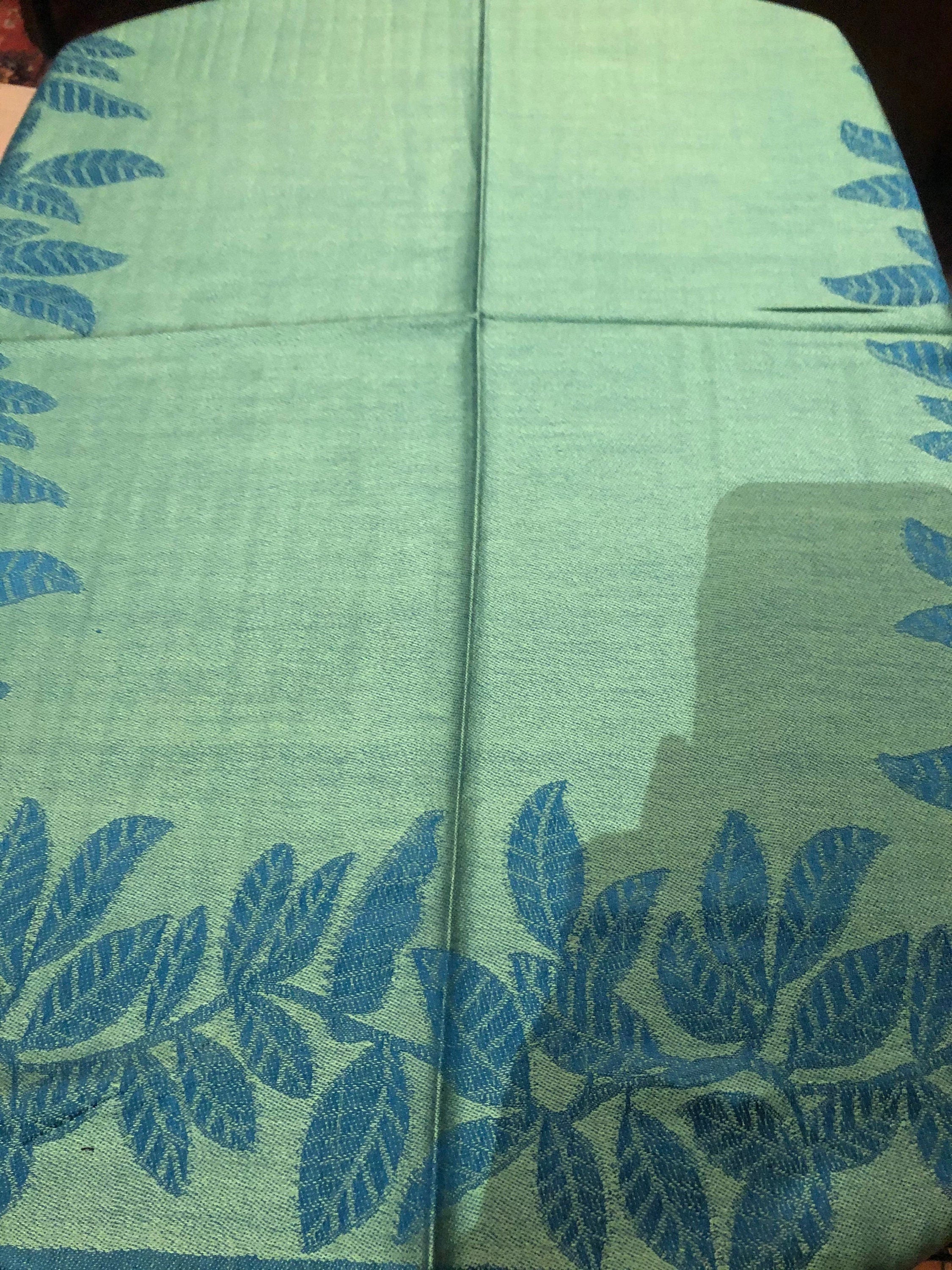 Vintage Teal blue and Green Vine Brocade Reversable Pashmina Sizecarf Wrap shawl