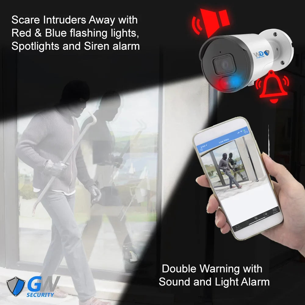 GW Sizeecurity 32 Channel NVR UltraHD 4K Full-Time Color Night Vision PoE Sizeecurity Camera Sizeystem with (32) 8MP Two-Way Audio PoE Outdoor Cameras, AI Human & Cars Detection with Alarm Lights