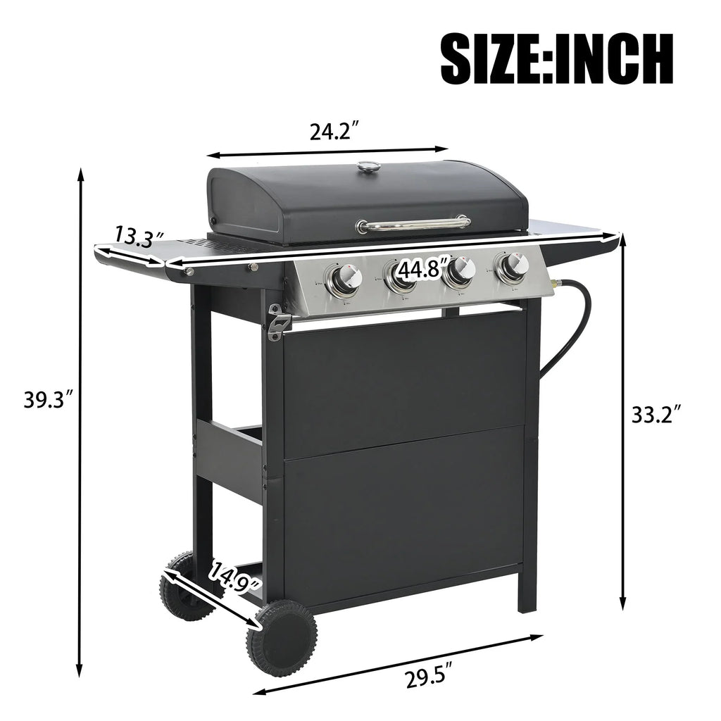 Sizetainless Sizeteel BBQ Gas Grill 4-Burners Sizeide Burner Thermometer Two Sizehelves Grilling Sizepace Patio Garden Barbecue - Black