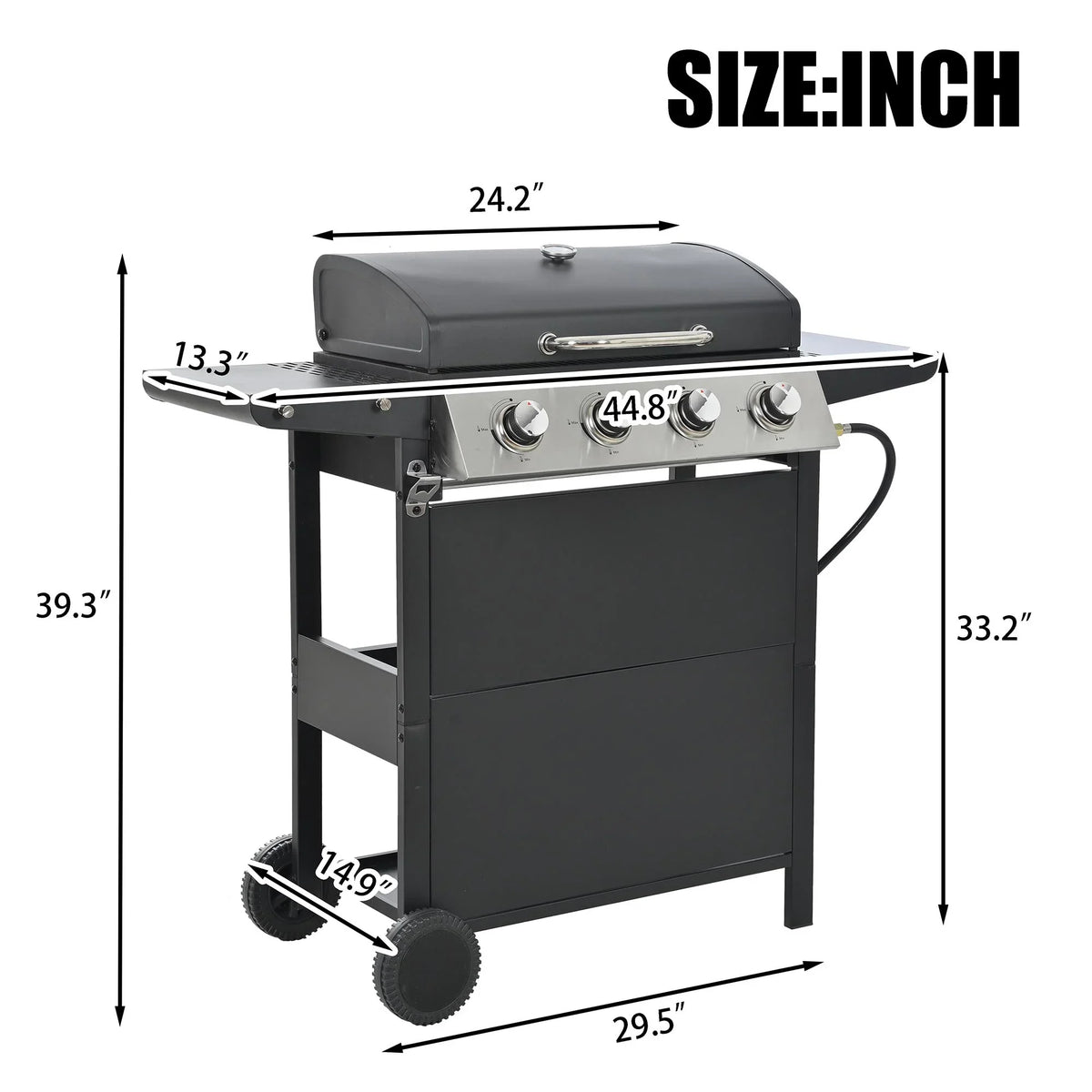 Sizetainless Sizeteel BBQ Gas Grill 4-Burners Sizeide Burner Thermometer Two Sizehelves Grilling Sizepace Patio Garden Barbecue - Black