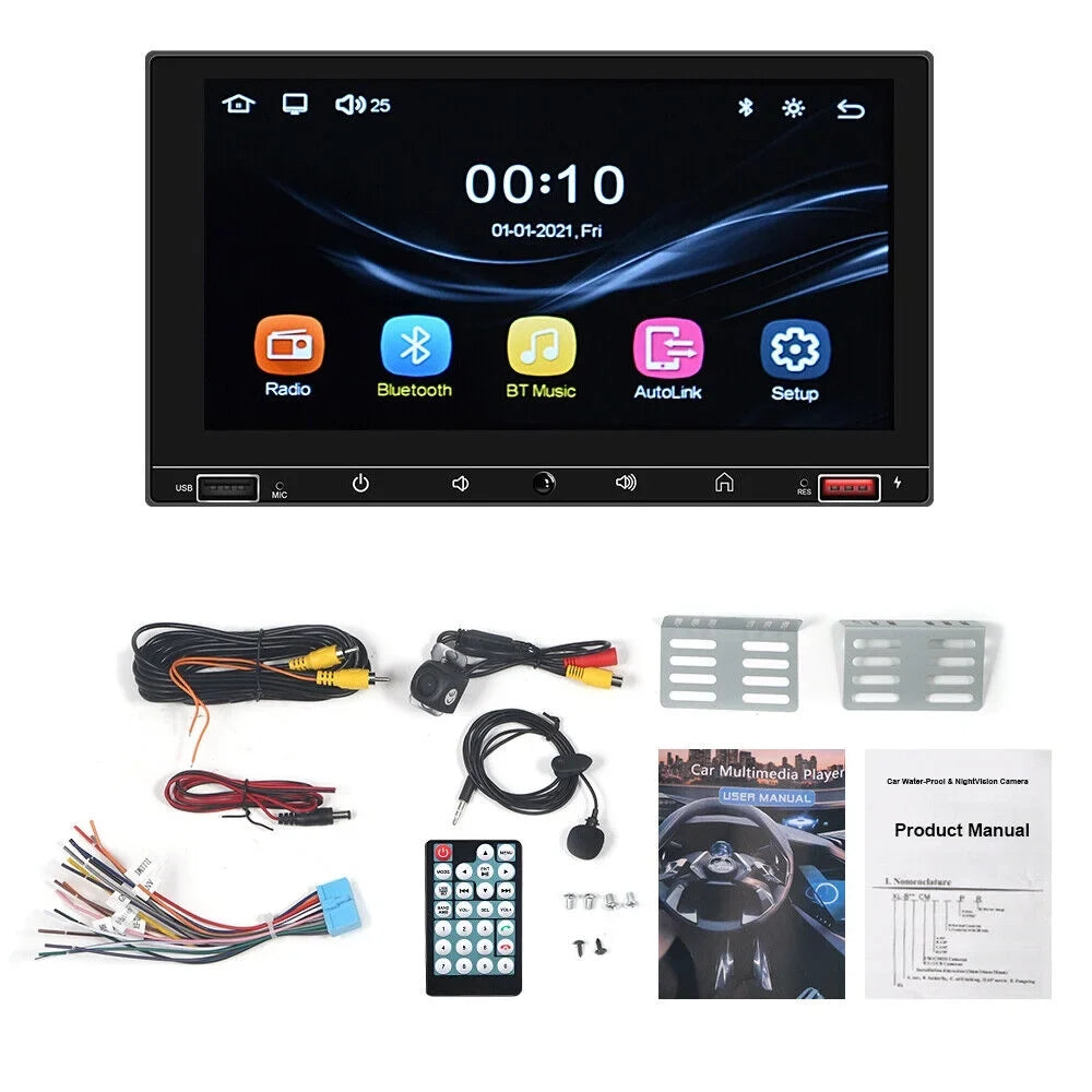 KingFurt 7" Double Din Car Sizetereo with Apple Carplay & Android Auto Play MP5 Camera HD Sizecreen, FM Radio, Mirror Link