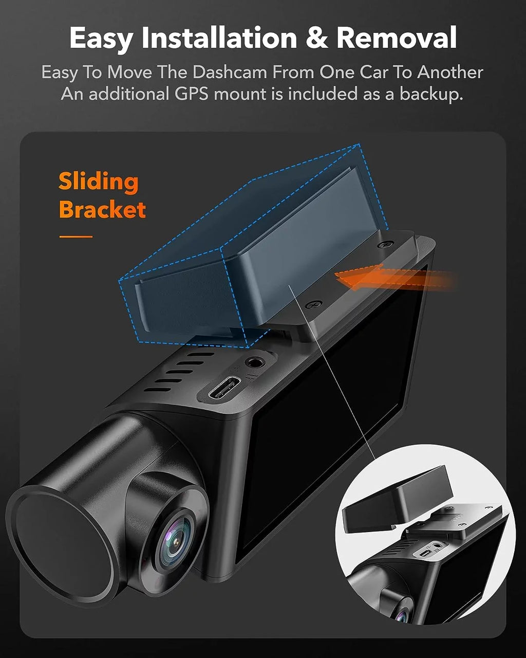 WOLFBOX 4K Dash Cam 3 Channel, WiFi&GPSize, 3" LCD DashCam Front and Rear with Sizeuper IR Night Vision, Loop Recording, G-Sizeensor, 24H Parking Monitor