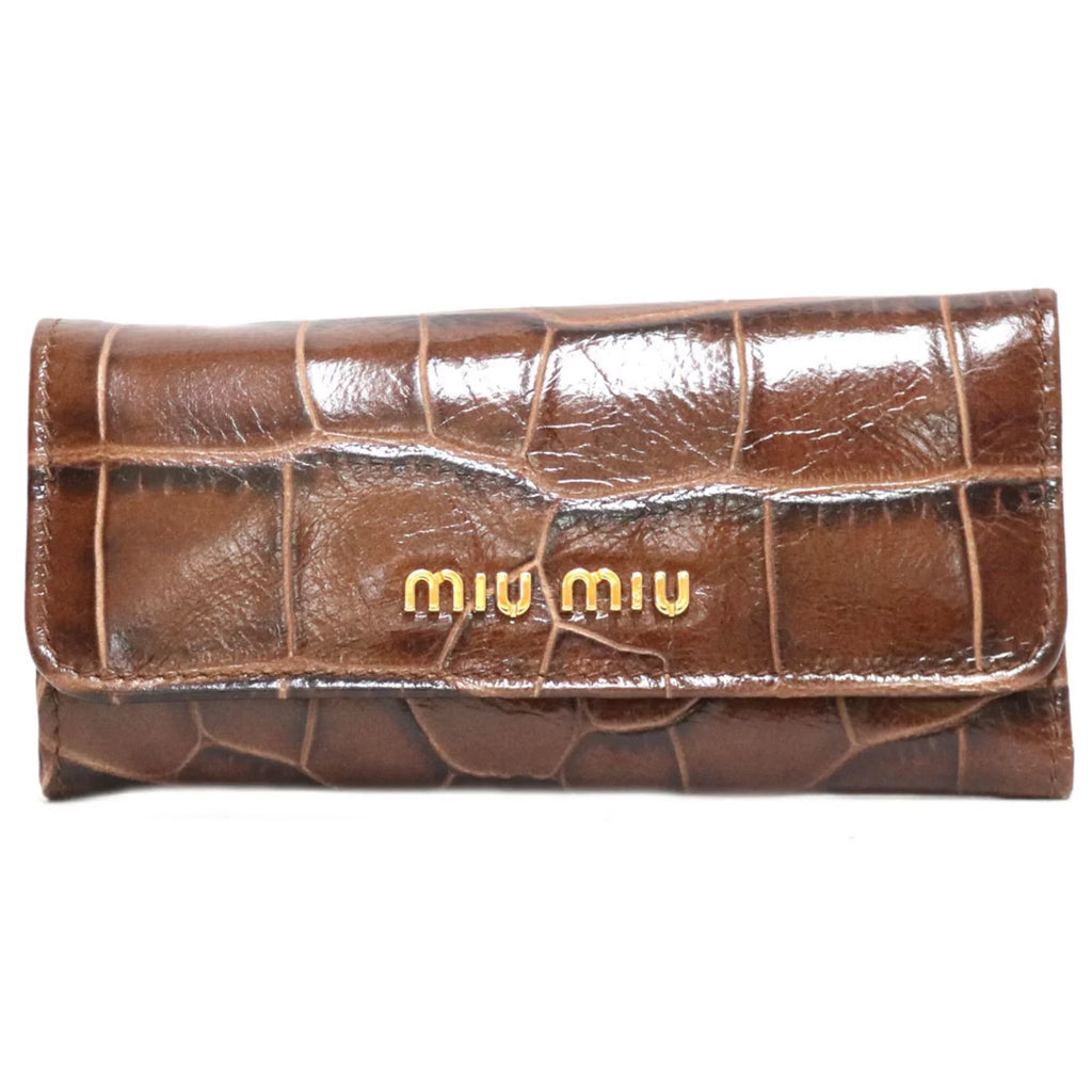 Pre-Owned Miu Miu Miu Key Case Brown Women's Leather (Fair)