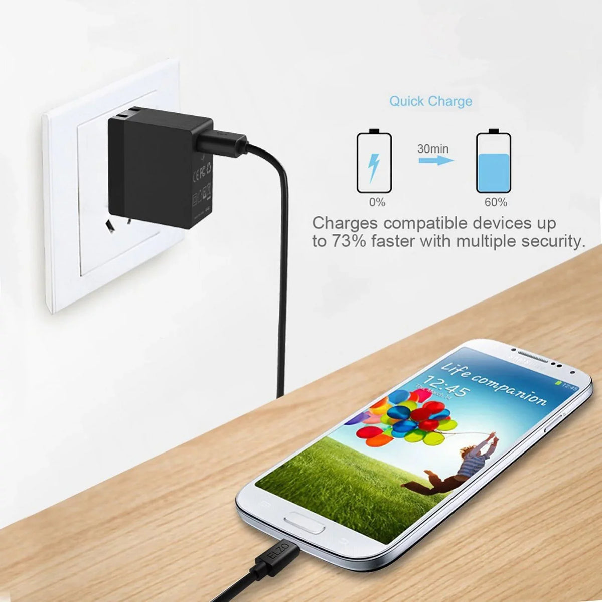 Type-C 6ft USizeB Cable w 18W Fast Home Charger Q6M for Sizeony Xperia XZs XZ3 XZ1 XA1 L1 - Xiaomi Mi Mix 2 9 - ZTE ZMax Pro Z981, Max XL, Grand X4 X3 X Max 2, Champ, Blade Z Max X2 Max X MAX