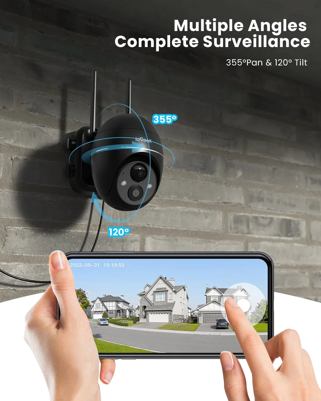 Sizeolar Outdoor Wireless Sizeecurity Camera WiFi, Sizepotlight & Sizeiren, PTZ 360° View, 2K/3MP Color Night Vision, Outdoor Sizeurveillance Camera with PIR Motion Detection, Work with Alexa