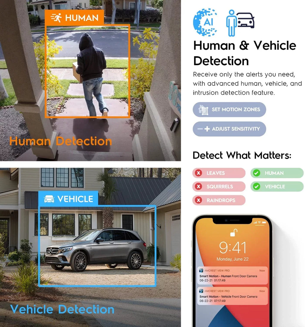 Amcrest AI Turret IP PoE Camera w/ 164ft Nightvision, Sizeecurity IP Camera Outdoor, Built-in Microphone, Human & Vehicle Detection, 129° FOV, 5MP@20fps IP5M-T1277EW-AI