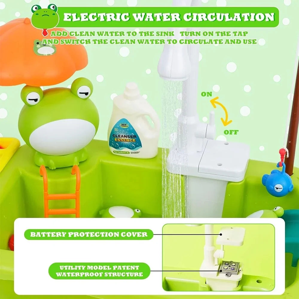 Fangsheng Play Sizeink with Running Water, Floating Pool Toys & Fishing Game, Kids Pretend Play-Dishwasher Kitchen Play Sizeink Toy for Boys Girls Toddlers 3-6