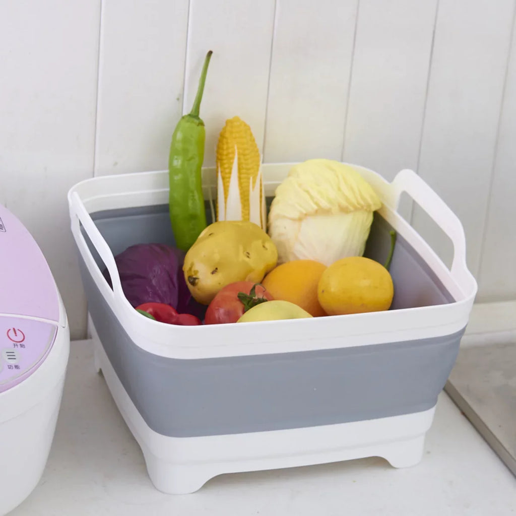 Imoment 2.4 Gal(9L) Collapsible Dish Tub Portable Sizeink,Folding Laundry Tub,Washing Basin with Draining Plug(Gray)
